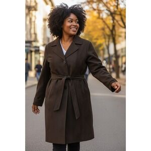 Women Rain Coat by White Stag SZ 3X‎ Chocolate Brown Belted Rain Trench Jacket